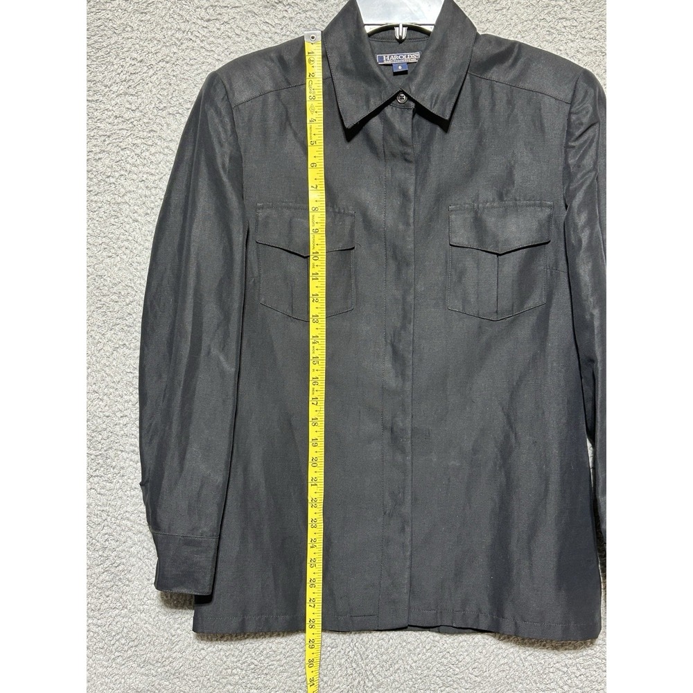Vintage Harolds Linen Shirt Jacket Womens 6 Black Safari Utility Field USA Made - Picture 3 of 10